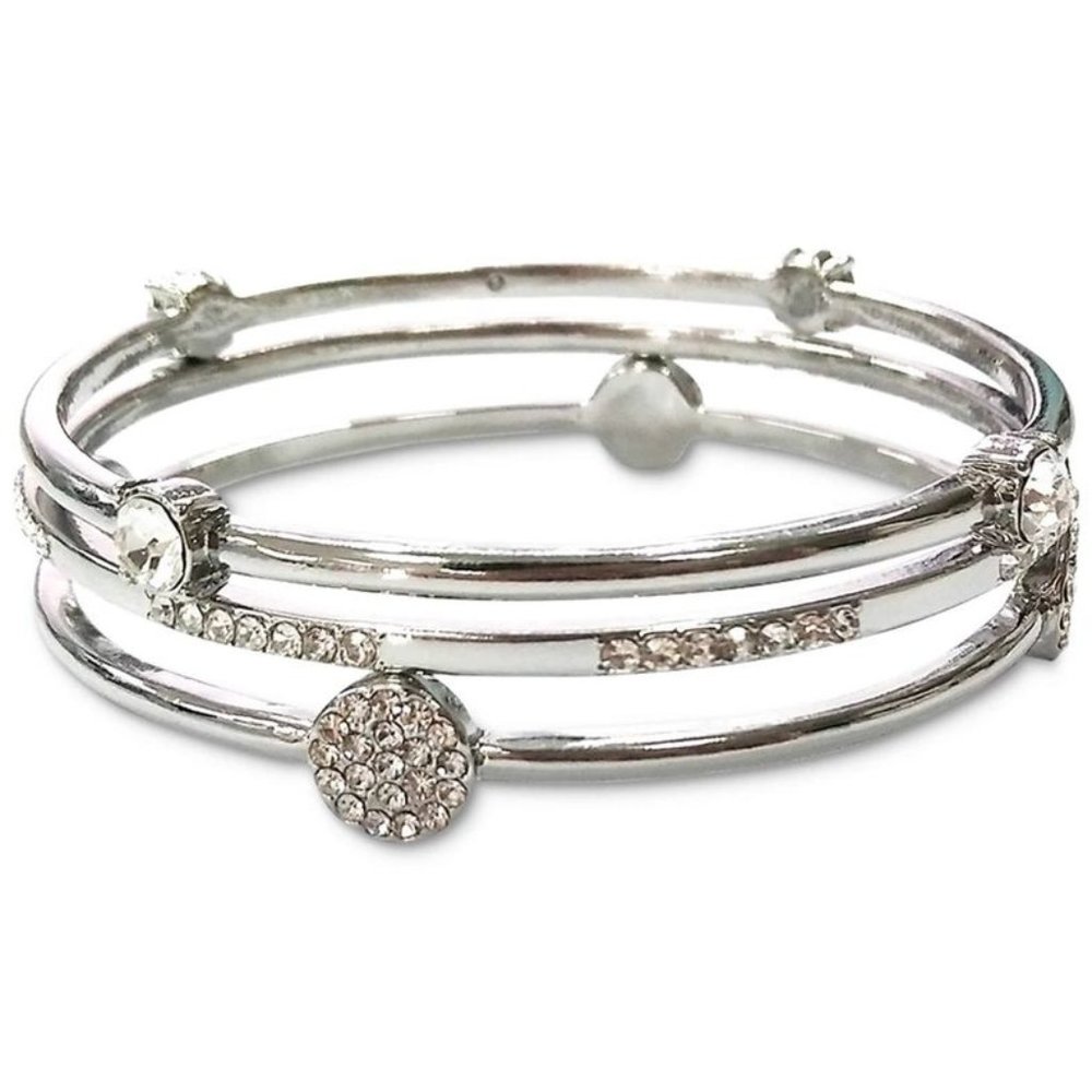 New INC Silver-Tone 3-Pc. Set Crystal-Accented Bangle Bracelets